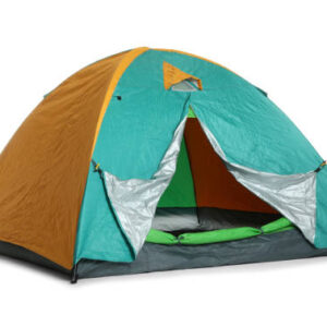 Bright colorful camping tent on white background