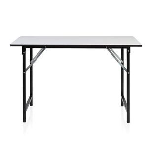 Steel table with white top isolated on white background